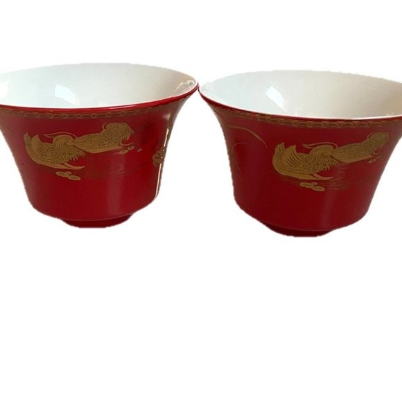 Chinese Gaiwan Red Gold Cup Saucer Bowl Lid Kung Fu Tea Set for 2 EUC - Picture 7 of 16